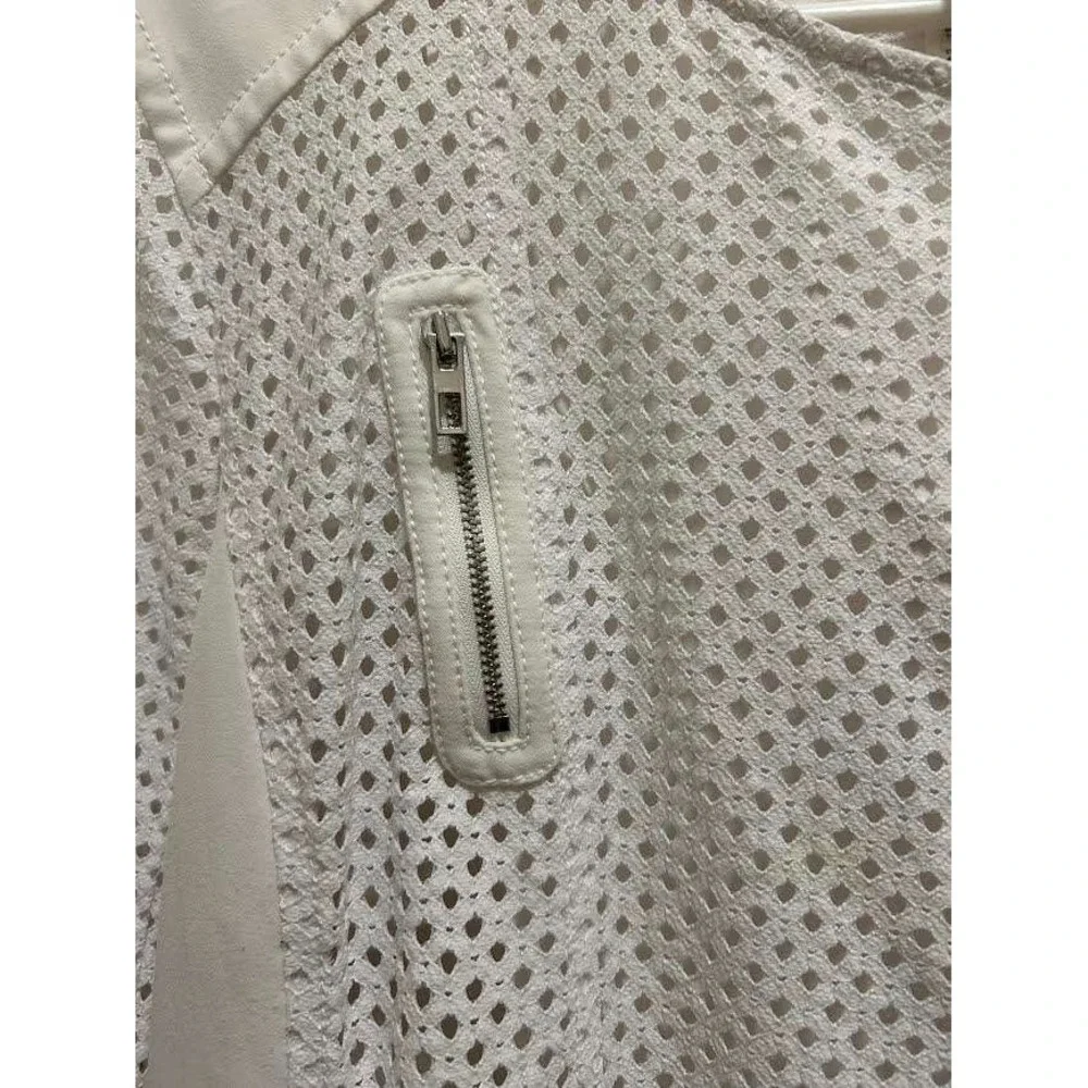 Chicos White Diamond Mesh Moto Jacket Womens Size 4 Asymmetric Zip Mixed Media - Picture 6 of 10